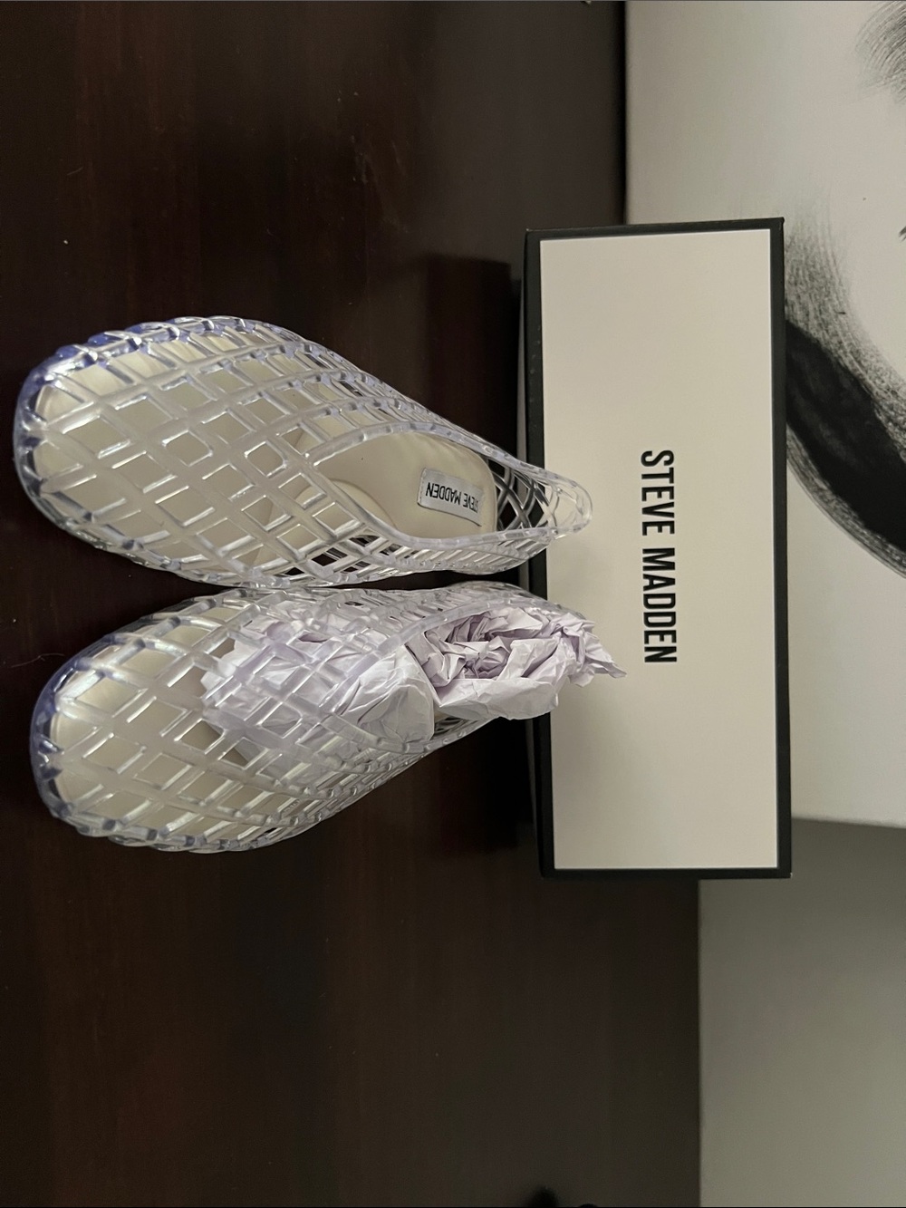 Steve Madden Women's Iridescent Clear Lattice Jelly Flats NWT